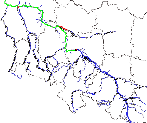 Mapa stopni wodnych na grnej i rodkowej Odrze