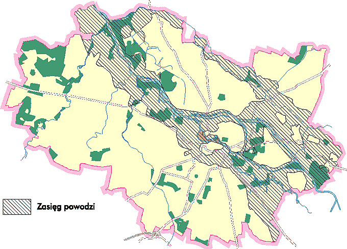 Zarys powodzi z roku 1997 w granicach miasta (rdo: Atlas obszarw zalewowych Odry)